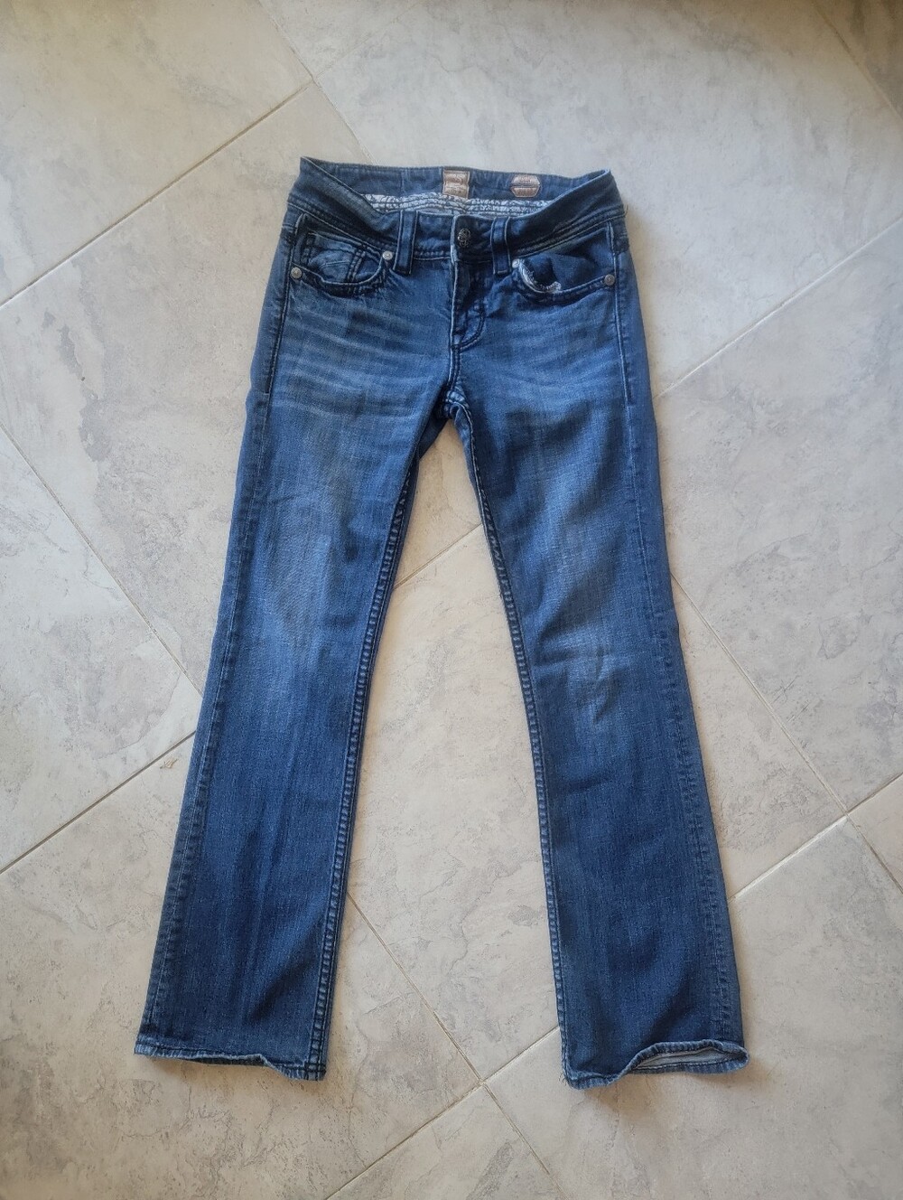 Embellished Blue Denim Jeans with Back Pocket Studs
